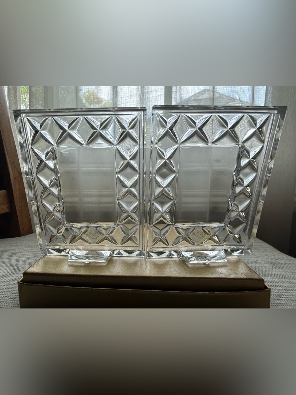2 small Lenox Clear Crystal Czech Republic Faceted Rectangle Photo Vintage Frame - Picture 7 of 15